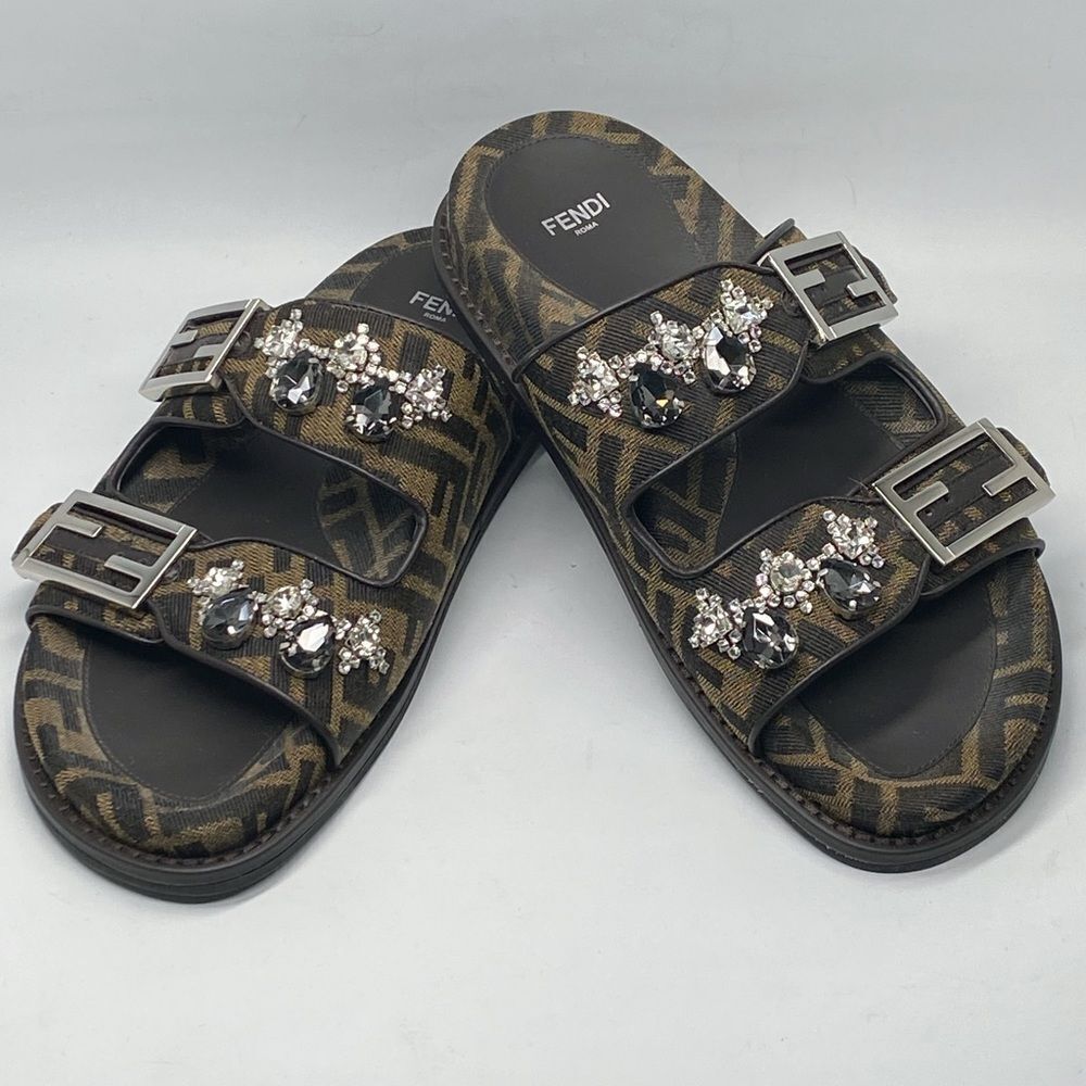 Fendi Feel Jewel Buckle Slide Sandals size 38